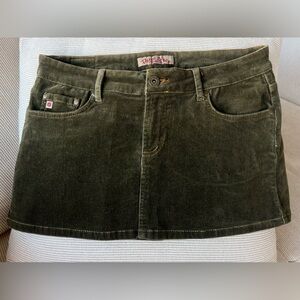 Vintage❤️Paris Blues Olive Green🍀Corduroy Mini Skirt 🥰 Y2K